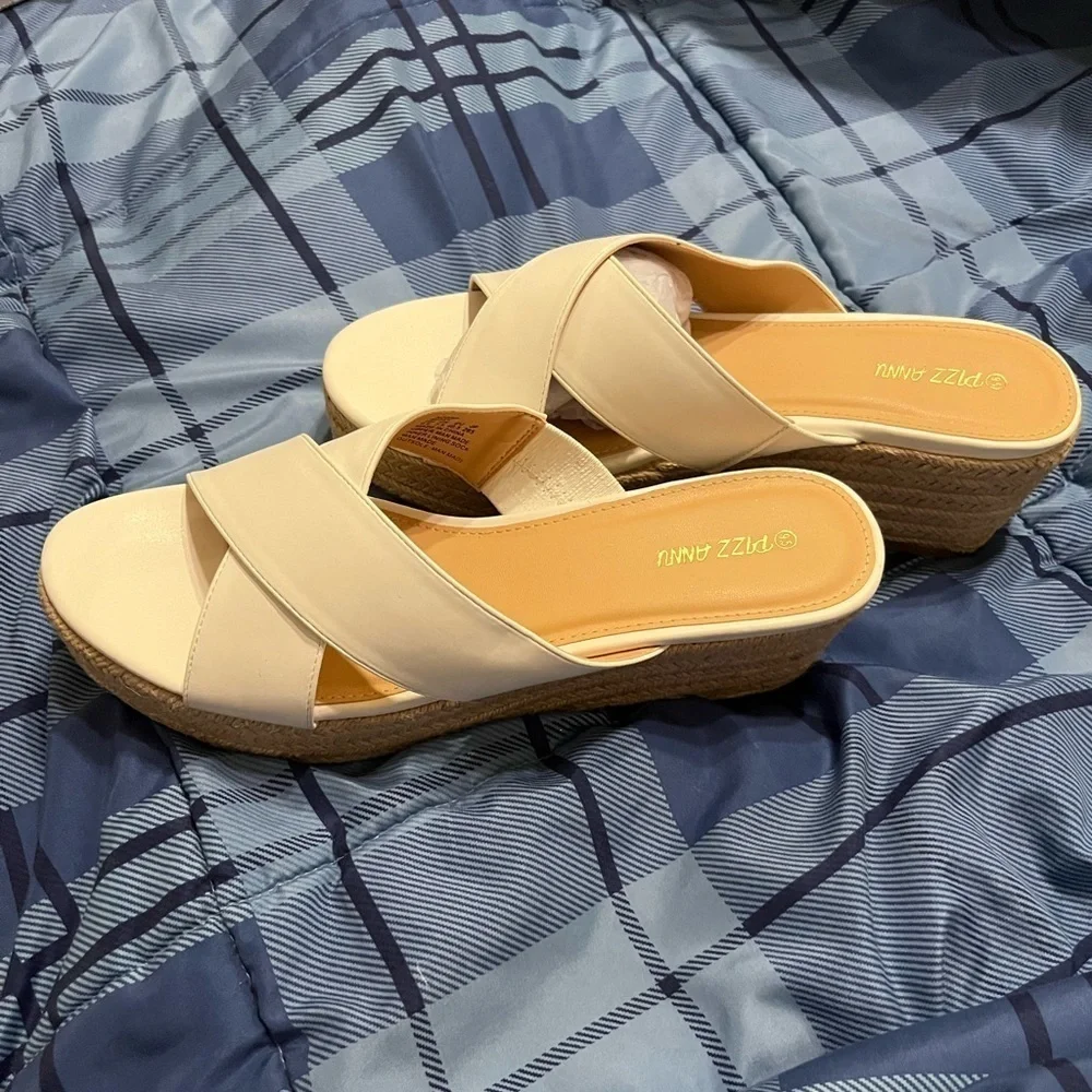 NEW Criss Cross Platform Wedge Sandals Open Toe Espadrille Heels